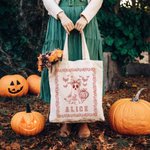 Personalized Spooky Ghost Pumpkin Bat Toile De Jouy Canvas Halloween Tote Bag with Name Halloween Gift for Women Kids