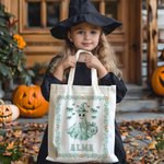 Personalized Spooky Ghost Pumpkin Bat Toile De Jouy Canvas Halloween Tote Bag with Name Halloween Gift for Women Kids