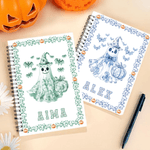Personalised Spooky Ghost Pumpkin Bat Toile De Jouy A5 Spiral Notebook with Name and 60 Lined Pages Daily Use Halloween Gift for Women Kids