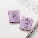 Personalised Cross Positive Bible Verse PU Leather Magnetic Bookmark Clip with Name Reading Supplies Birthday Gift for Christians Book Lovers