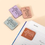 Personalised Cross Positive Bible Verse PU Leather Magnetic Bookmark Clip with Name Reading Supplies Birthday Gift for Christians Book Lovers