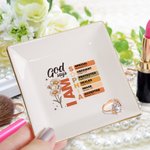 Personalizzato Dio dice Versetto Biblico Nascita Fiore Quadrato Ceramica Trinket Gioielli Piatto con Nome Battesimo Compleanno Regalo di Natale per Donne Cristiane