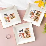 Personalizzato Dio dice Versetto Biblico Nascita Fiore Quadrato Ceramica Trinket Gioielli Piatto con Nome Battesimo Compleanno Regalo di Natale per Donne Cristiane