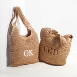 Personalized Embroidered Initial Raffia Tote Bag Reusable Beach Travel Accessory Bridal Party Mother's Day Gift for Her
