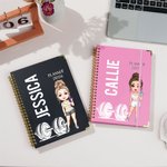 Personalized Cartoon Fitness Character Name 2026 Planner Spiral A5 Notebook with Weekly Monthly Planner Pages New Year Birthday Gift for Women Girls