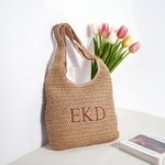 Personalized Embroidered Initial Raffia Tote Bag Reusable Beach Travel Accessory Bridal Party Mother's Day Gift for Her