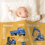 Vehículo de construcción personalizado Manta suave con nombre Decoración del hogar Regalo de cumpleaños para los amantes de los vehículos de ingeniería