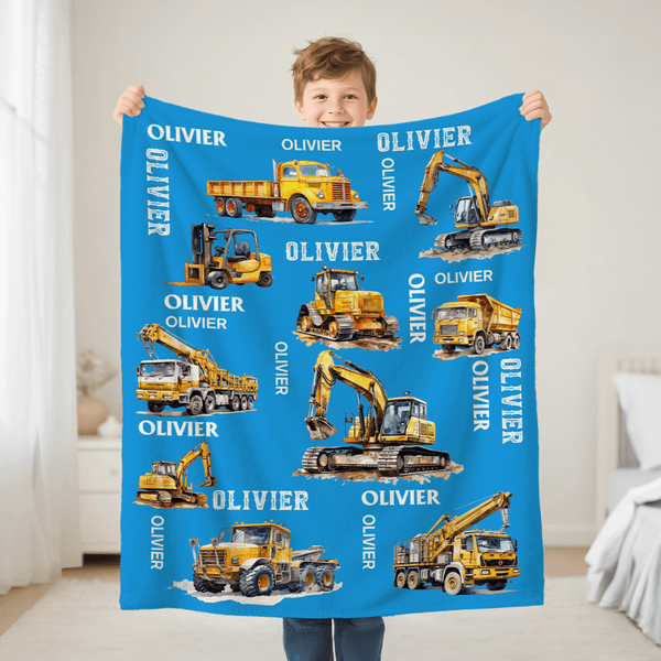 Couverture personnalisée pour véhicule de construction avec nom Cadeau d'anniversaire pour les amoureux des véhicules de construction
