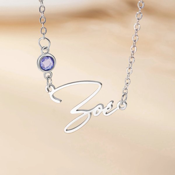 Collier Personnalisé avec Pierres de Naissance et Pendentif en Forme de Nom Bijoux Exquis Cadeau d'Anniversaire pour les Femmes