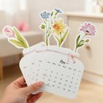 Calendario de Escritorio Personalizado Acuarela Floral 2026 con Texto Grabado y Base de Madera Decoración del Hogar Regalo de Año Nuevo para Amigos de la Familia