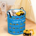 Building Fun One Load at a Time - Personalized Construction Truck Excavator Bulldozer Waterproof Laundry Basket - Gift for Boys Girls Truck Lovers