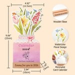 Calendario de Escritorio Personalizado Acuarela Floral 2026 con Texto Grabado y Base de Madera Decoración del Hogar Regalo de Año Nuevo para Amigos de la Familia