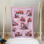 Vehículo de construcción personalizado Manta suave con nombre Decoración del hogar Regalo de cumpleaños para los amantes de los vehículos de ingeniería