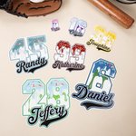 Personalized Multicolor Baseball Ice Cream Drip Stickers with Name and Number Birthday Gift for Baseball Lovers
