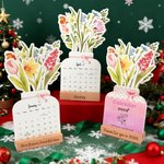 Calendario de Escritorio Personalizado Acuarela Floral 2026 con Texto Grabado y Base de Madera Decoración del Hogar Regalo de Año Nuevo para Amigos de la Familia