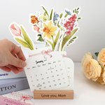 Calendario de Escritorio Personalizado Acuarela Floral 2026 con Texto Grabado y Base de Madera Decoración del Hogar Regalo de Año Nuevo para Amigos de la Familia