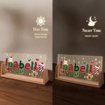 Veilleuse LED en acrylique avec nom et base en bois personnalisée Père Noël Design Elk Cadeau de Noël pour la famille et les amis