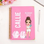 Personalized Cartoon Fitness Character Name 2026 Planner Spiral A5 Notebook with Weekly Monthly Planner Pages New Year Birthday Gift for Women Girls