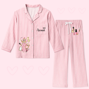 Pijama de rayas rosa personalizado con nombre Uso diario Despedida de soltera Regalo de cumpleaños para mujer Niña