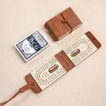 Personalized Portable Engraved Text PU Leather Cribbage Board with Playing Cards and Elastic Rope Travel Outdoor Game Birthday Gift for Family Friends