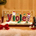 Veilleuse LED en acrylique avec nom et base en bois personnalisée Père Noël Design Elk Cadeau de Noël pour la famille et les amis