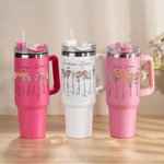 Personalized Multicolour Birth Flower 40oz Tumbler with Name Lid and Straw Birthday  Mother's Day Gift for Mother Grandma