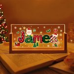 Veilleuse LED en acrylique avec nom et base en bois personnalisée Père Noël Design Elk Cadeau de Noël pour la famille et les amis