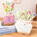 Calendario de Escritorio Personalizado Acuarela Floral 2026 con Texto Grabado y Base de Madera Decoración del Hogar Regalo de Año Nuevo para Amigos de la Familia