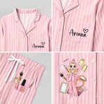 Personalisierte rosa gestreiften kosmetischen Pyjamas Set mit Namen täglichen Gebrauch Bachelorette Party Geburtstagsgeschenk für Frau Mädchen