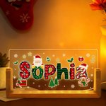Veilleuse LED en acrylique avec nom et base en bois personnalisée Père Noël Design Elk Cadeau de Noël pour la famille et les amis