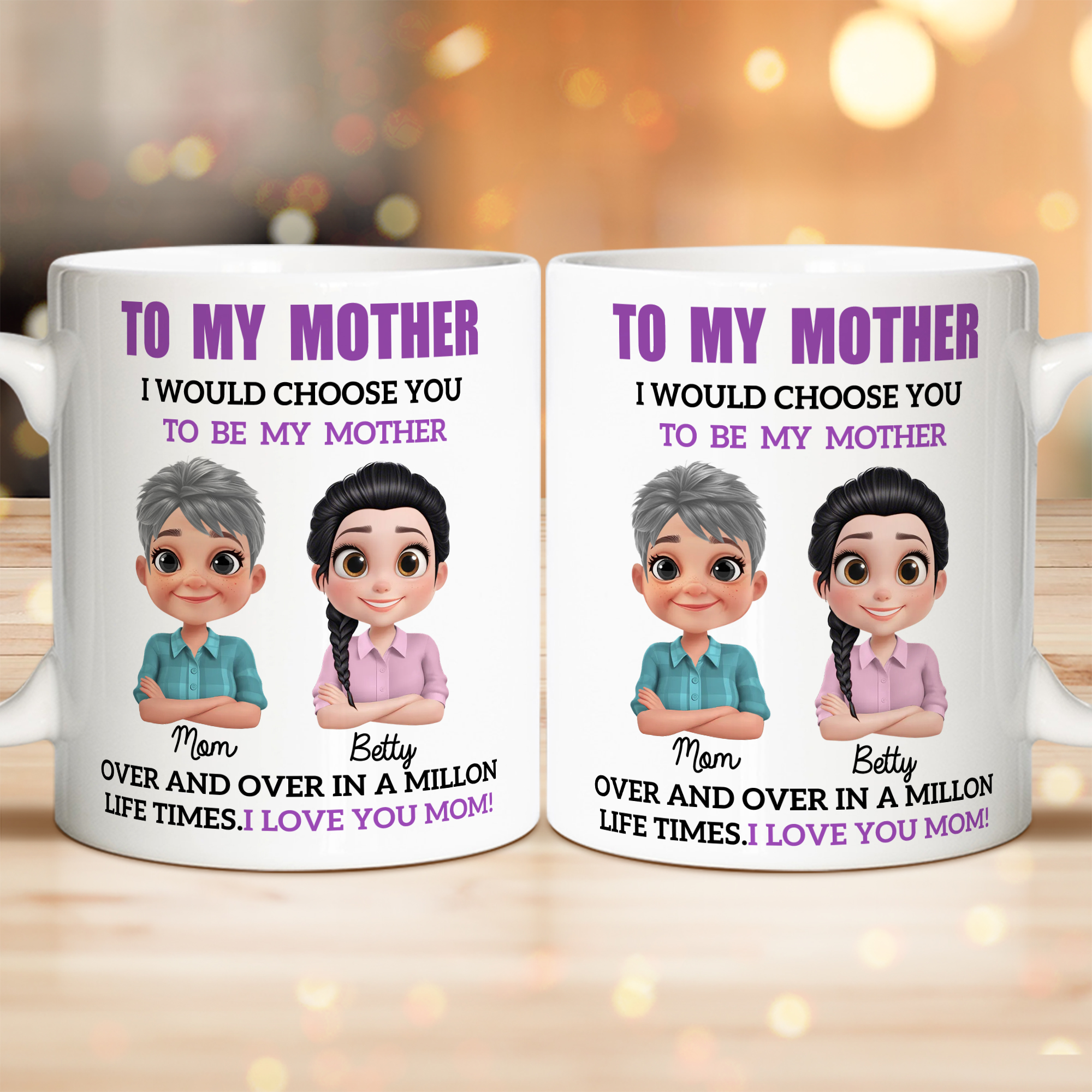 Personalisierte Cartoon Mutter und Tochter Keramik Kaffeebecher mit Namen täglichen Gebrauch Geburtstag Muttertag Geschenk für Mädchen Frauen