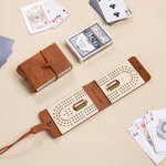 Personalized Portable Engraved Text PU Leather Cribbage Board with Playing Cards and Elastic Rope Travel Outdoor Game Birthday Gift for Family Friends