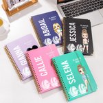 Personalized Cartoon Fitness Character Name 2026 Planner Spiral A5 Notebook with Weekly Monthly Planner Pages New Year Birthday Gift for Women Girls