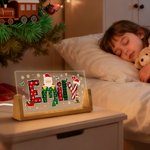 Veilleuse LED en acrylique avec nom et base en bois personnalisée Père Noël Design Elk Cadeau de Noël pour la famille et les amis