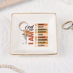 Personalizzato Dio dice Versetto Biblico Nascita Fiore Quadrato Ceramica Trinket Gioielli Piatto con Nome Battesimo Compleanno Regalo di Natale per Donne Cristiane