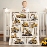 Vehículo de construcción personalizado Manta suave con nombre Decoración del hogar Regalo de cumpleaños para los amantes de los vehículos de ingeniería