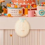 Personalized Coquette Bow Wooden Oval Baby Announcement Sign with Name and Birth Stats Baby Shower Gift for Newborns Expecting Parents