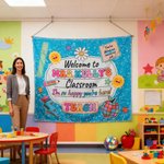 Personalised Multicolour Daisy Pencil Teacher Theme Tapestry with Text Classroom Decor Back to School Gift for Teachers