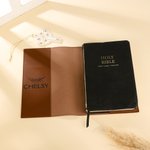 Spersonalizowany skórzany pokrowiec na Biblię z imieniem i nazwiskiem do studiowania Biblii Świąteczny prezent religijny dla chrześcijanina
