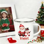 Personalisierte niedliche Weihnachtsmann Emaille Tasse 355 ml mit Namen Weihnachten Geschenk für Familie Kinder