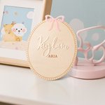 Personalized Coquette Bow Wooden Oval Baby Announcement Sign with Name and Birth Stats Baby Shower Gift for Newborns Expecting Parents