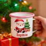 Personalisierte niedliche Weihnachtsmann Emaille Tasse 355 ml mit Namen Weihnachten Geschenk für Familie Kinder