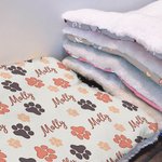 Personalized Paw Prints Soft Pet Bed Mat with Name Outdoor Activities Pet Party Birthday Gift for Pet Owners Lovers