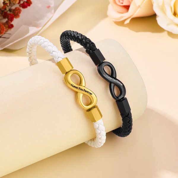Personalized Love Infinity Waterproof PU Leather Matching Bracelet with Text  Anniversary Birthday Gift for Couple Lover