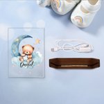 Personlig Dreamy Star Moon Sleepy Teddy Bear Akryl LED nattlampa med träbas och namn Födelsedag Jubileum Present till familj Barn
