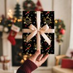 Personalized Santa Hat Candy Cane Initial Wrapping Paper with Name Christmas Gift Decor for Family Friends