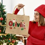 Borsa tote riutilizzabile personalizzata in iuta con nome a tema Babbo Natale regalo di Natale per bambini e famiglia