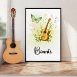Personalized Guitar Birth Flower Butterfly Music Symbol Canvas Poster Framed Frameless Painting Christmas Birthday Gift for Music Lovers Guitarists