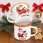 Personalisierte niedliche Weihnachtsmann Emaille Tasse 355 ml mit Namen Weihnachten Geschenk für Familie Kinder