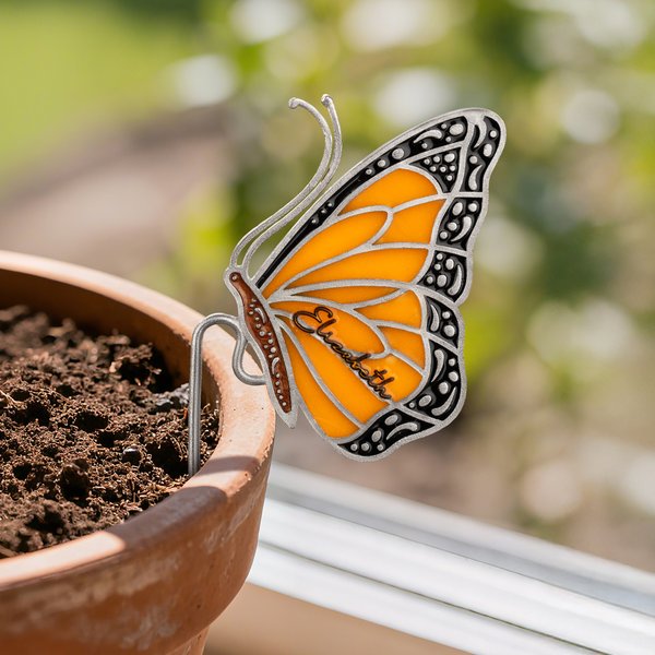 Henkilökohtainen värjätty Monarch Butterfly Bee Suncatcher nimi Garden Pot koristelu Syntymäpäivälahja naisille puutarhurit